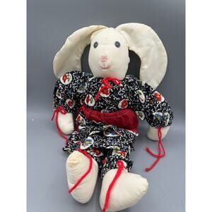 Vintage Handmade Cloth Bunny Doll Folk Art Rabbit Floral Dress Country 16”